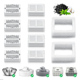 NautyPaws emballage et contenu montrant 8 filtres charbon et 2 mousses pour stockage pratique