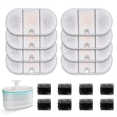 NautyPaws packaging avant montrant 8 filtres et 8 éponges, remplacement pratique