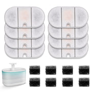 NautyPaws packaging avant montrant 8 filtres et 8 éponges, remplacement pratique
