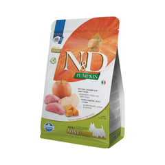 N&D Farmina emballage avant montrant recette sanglier citrouille