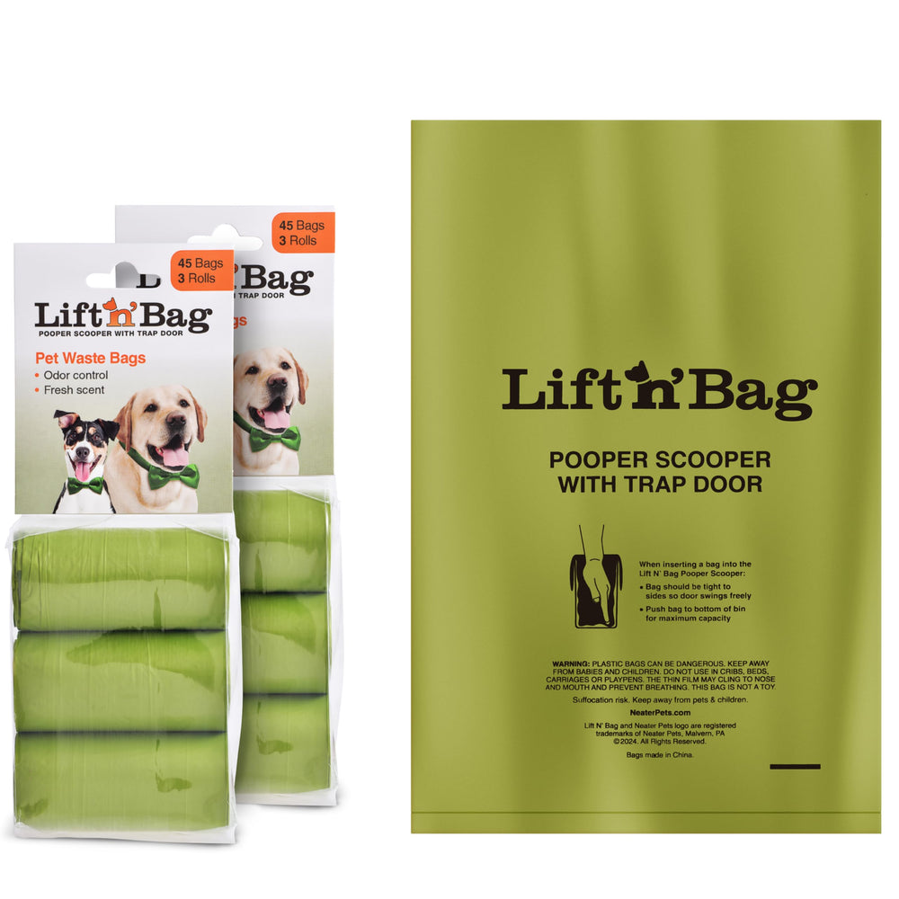 Neater Pet Brands face avant de l’emballage montrant 6 rouleaux et 90 sacs, pratique