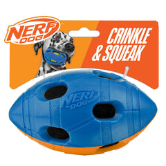 Nerf ballon football face avant bleu orange montrant forme et prise facile