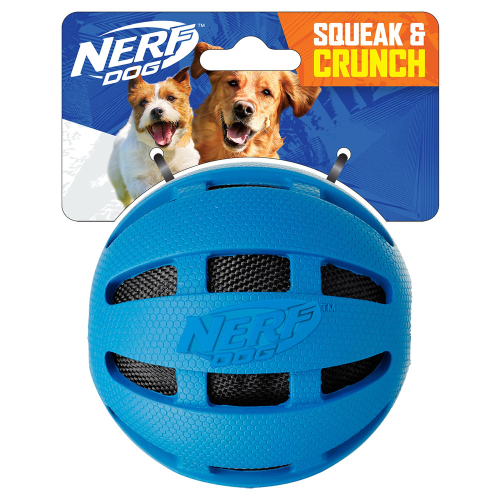 Nerf Dog balle face avant montrant la couleur bleue et la forme pour jeu attractif