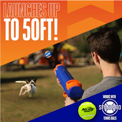Nerf Dog gros plan du chargeur orange, facilite le chargement rapide