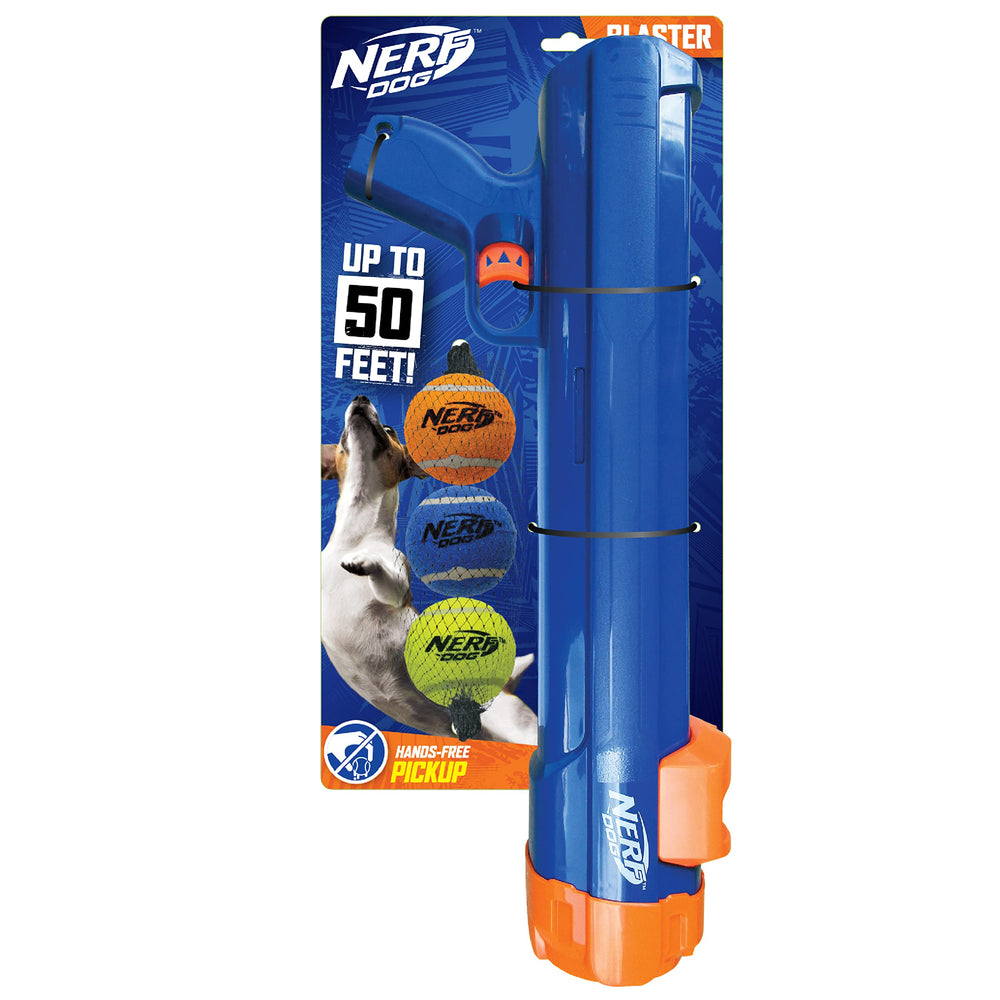 Nerf Dog lanceur vue face montrant la longueur et prise ergonomique pour confort