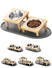 NiHome support en bambou et 2 bols inox, design stable et élégant