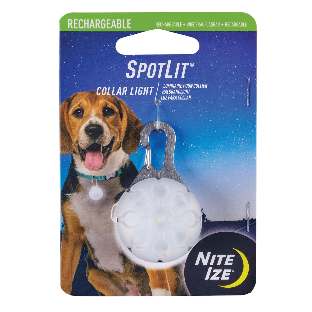 Nite Ize SpotLit avant profil montrant une lumière blanche visible
