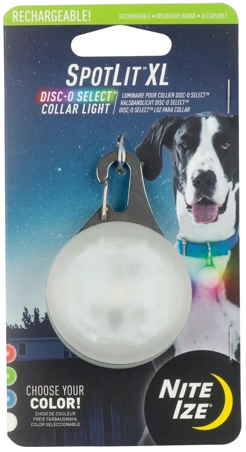 Nite Ize SpotLit XL face avant montrant la lumière vive pour meilleure visibilité