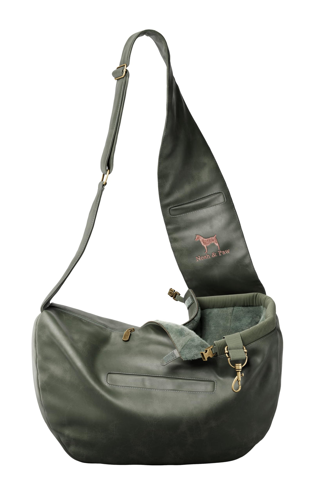 NOAH & PAW vue avant du sling élégant montrant la fermeture sécurisée et style