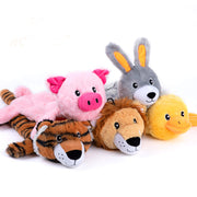 Nocciola vue avant du lot montrant cinq peluches résistantes pour jeu prolongé