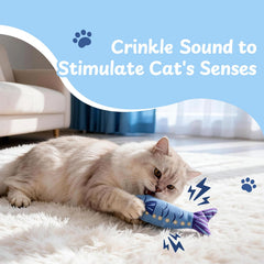 Chat jouant avec Nocciola sardine, favorise exercice et chasse