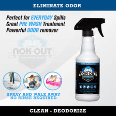 NOK OUT étiquette produit lisible indiquant composition et instructions pour sécurité