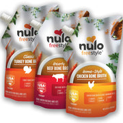 Nulo bouillon packaging avant montrant les trois recettes et bénéfice appétence