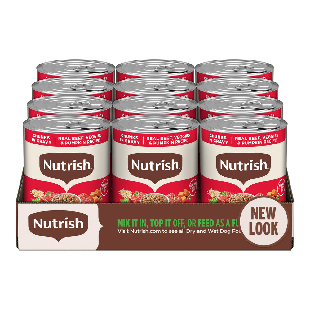 Nutrish boîte 13 oz face montrant emballage et informations produit, pratique pour repas