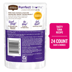 Nutrish sachet ouvert révélant texture en bouillon, attire l’appétit du chat