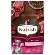 Nutrish sac 23 lb face avant montrant la formule riche en protéines pour énergie