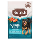 Nutrish sac devant montrant recette saumon et bénéfice protéine