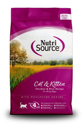 NutriSource emballage avant montrant la formule Poulet & Riz et avantages nutritionnels