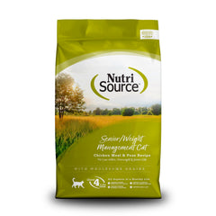 NutriSource emballage avant montrant la recette poulet et pois, clair et informatif