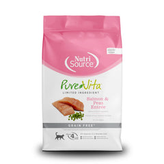 NutriSource emballage avant montrant recette au saumon et bénéfice nutritionnel