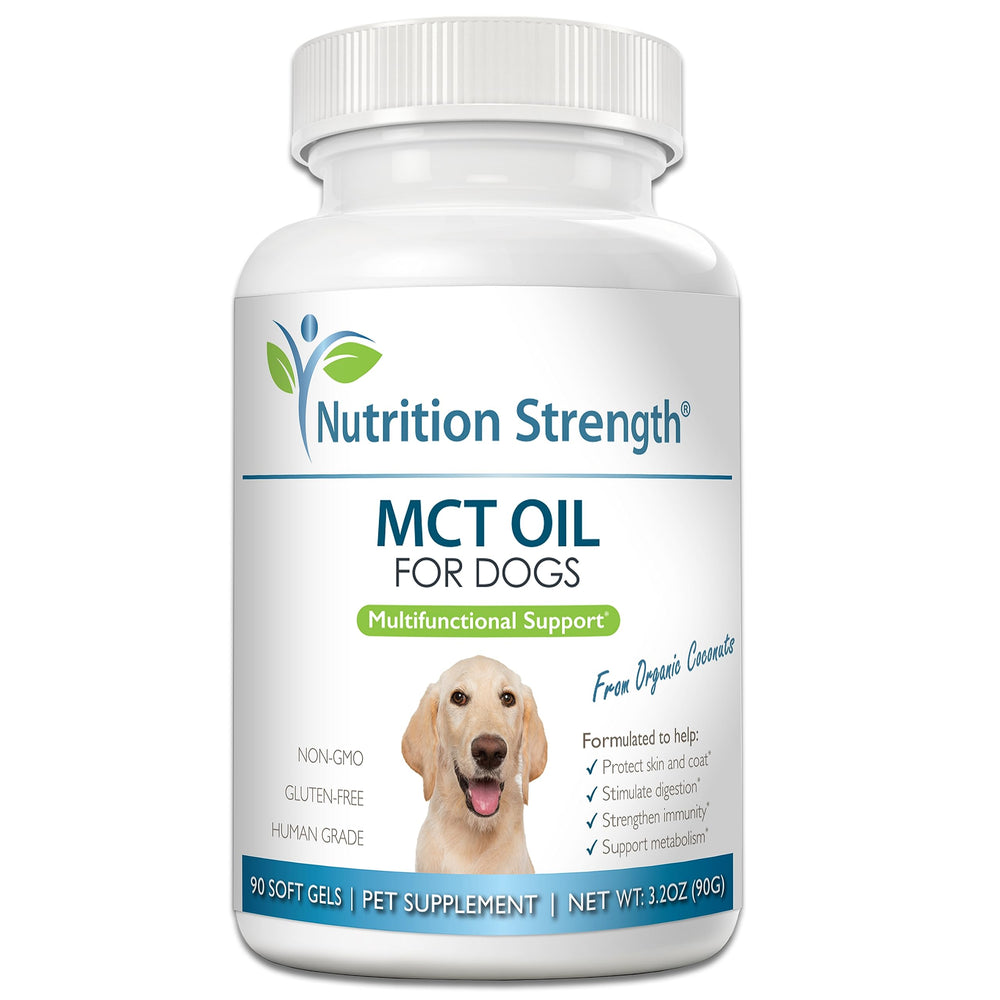 Nutrition Strength bouteille avant montrant le flacon de 90 softgels et un design lisible