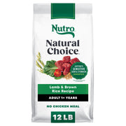 Nutro emballage avant 12 lb montrant la recette agneau et riz bénéfice nutritif