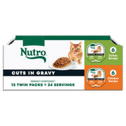 Nutro pack avant montrant boîtes et variété, praticité pour propriétaires
