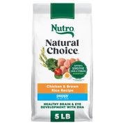 Nutro emballage avant montrant formule Puppy poulet et riz brun bénéfice nutrition