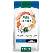 Nutro Ultra emballage face montrant la recette pour grandes races et confiance