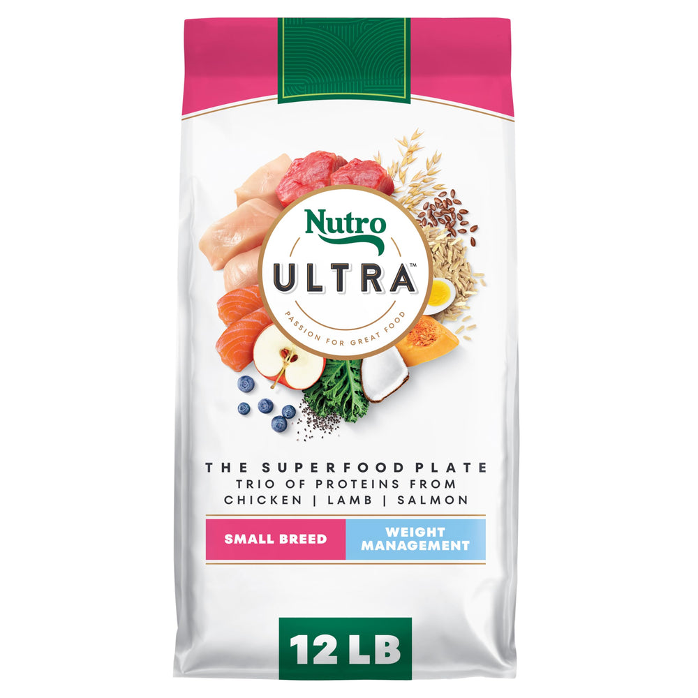 Nutro Ultra emballage avant montrant 12 lb et gestion du poids