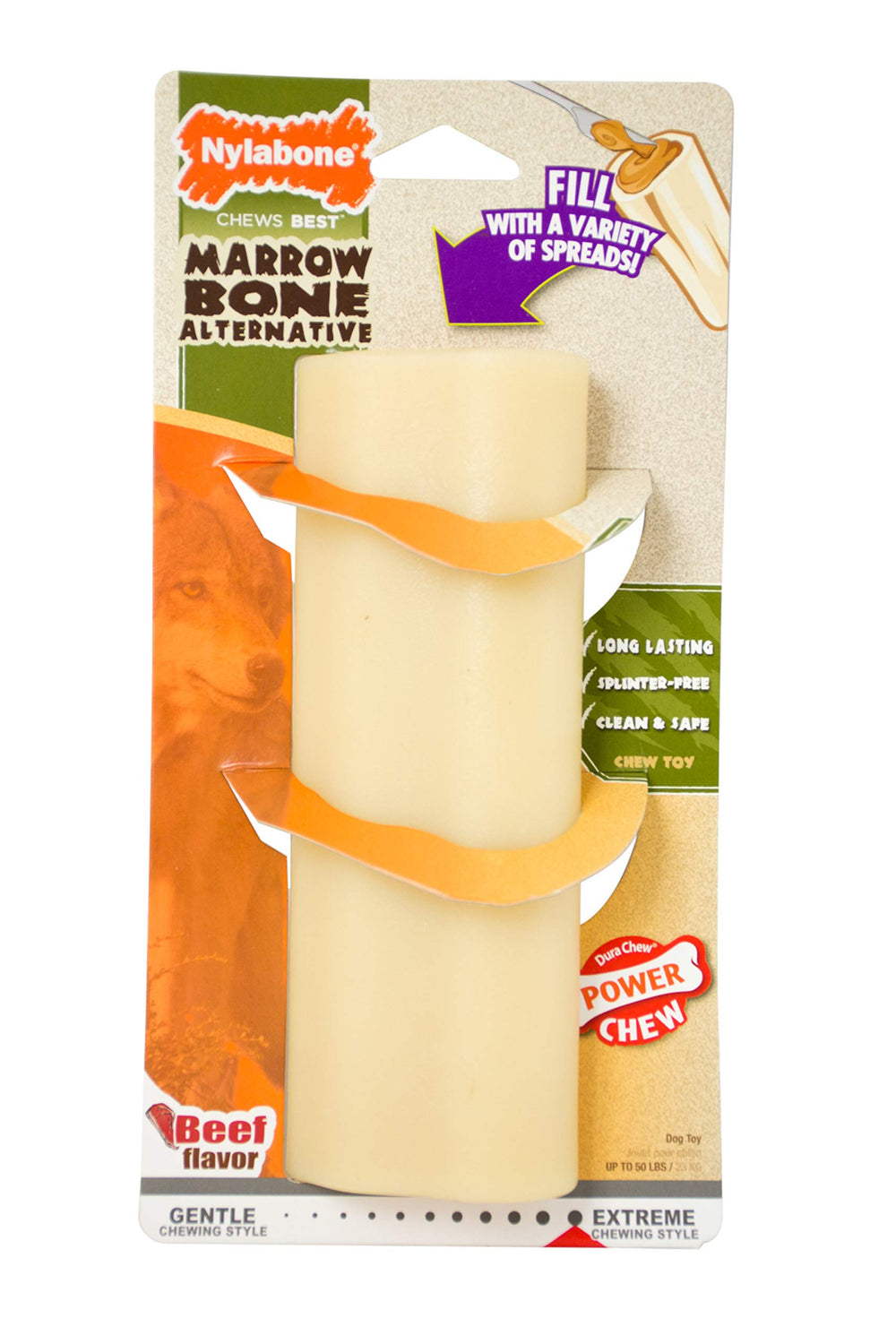 Nylabone emballage avant montrant taille et usage, utile pour choisir