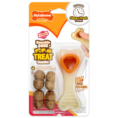 Nylabone Knuckle Bone face montrant l'étiquette et l'avantage durabilité