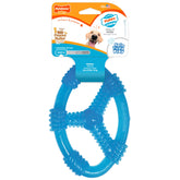 Nylabone vue avant du jouet en roue montrant la forme polyvalente et la manipulation