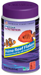 Ocean Nutrition pot Prime Reef Flakes montrant l'emballage et l'information produit bénéfice clarté