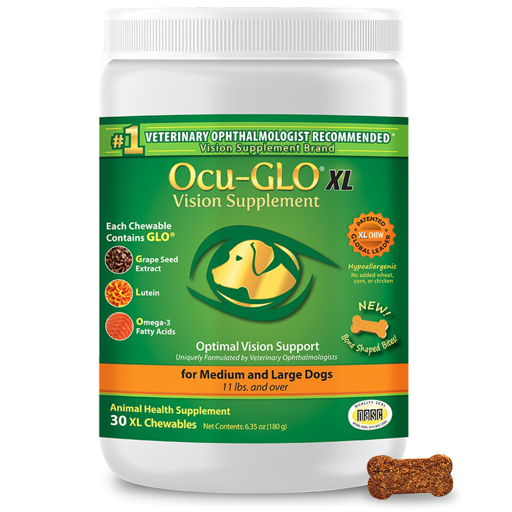 Ocu-GLO face de l'emballage XL montrant le produit et bénéfice visuel