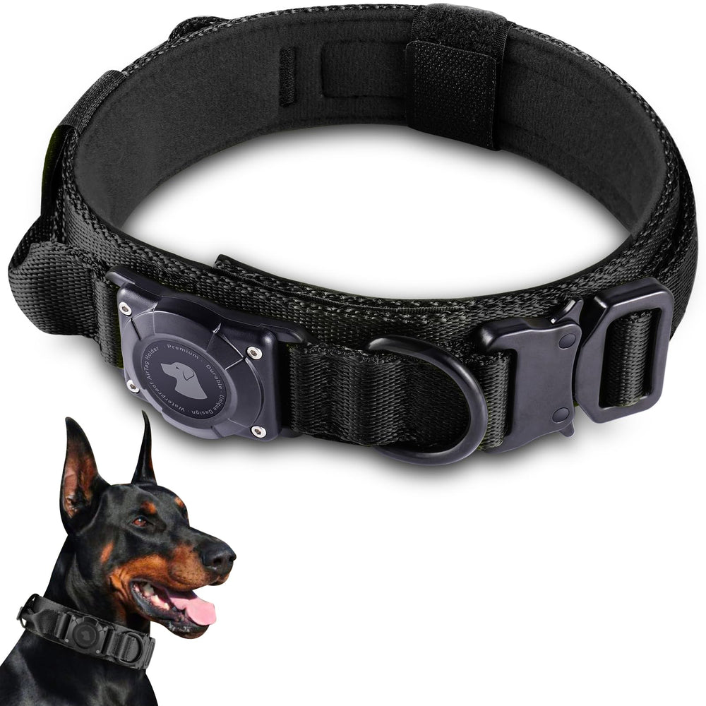 Odokele vue frontale du collier montrant l'ensemble et l'emplacement AirTag, protection fiable