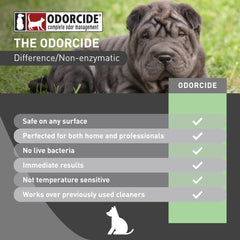 Odorcide étiquette détaillée illustrant instructions et ingrédients clés