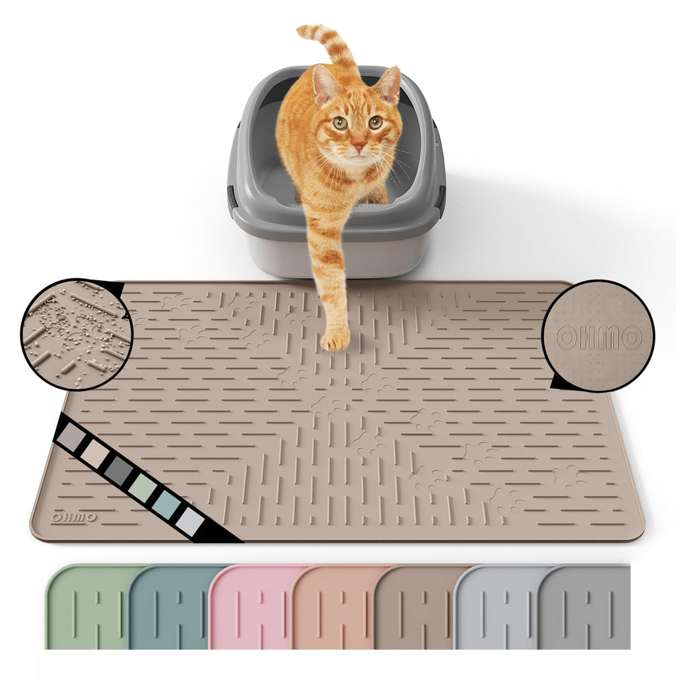 OHMO vue avant du tapis litière beige protégeant le sol