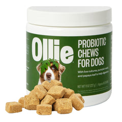 Ollie pot Belly Rubs en avant-plan montrant l'emballage et le label qualité
