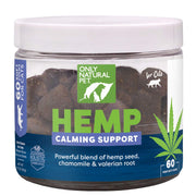 Only Natural Pet emballage avant montrant les 60 friandises et l'usage calmant
