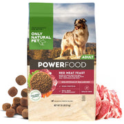 Only Natural Pet emballage avant sac 20 lb montrant le nom et bénéfice énergie