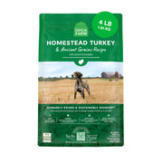 Open Farm emballage face montrant recette Homestead Turkey et avantages nutritionnels