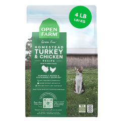 Open Farm emballage face montrant la recette traçable et bénéfice transparence