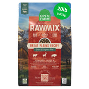Open Farm emballage avant du sac de 20 lb montrant l'étiquette et la composition bénéfique