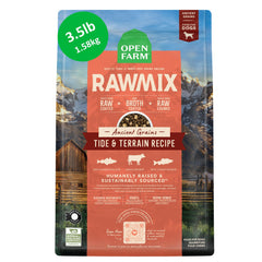 Open Farm emballage avant montrant recette Tide & Terrain et bénéfice clarté