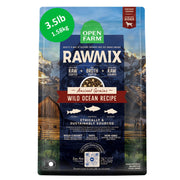 Open Farm sachet avant montrant marque et formule RawMix Wild Ocean, rassure sur traçabilité