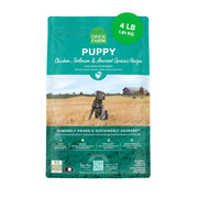 Open Farm sac devanture poulet et saumon montrant le format 4 lb et bénéfice nutritionnel
