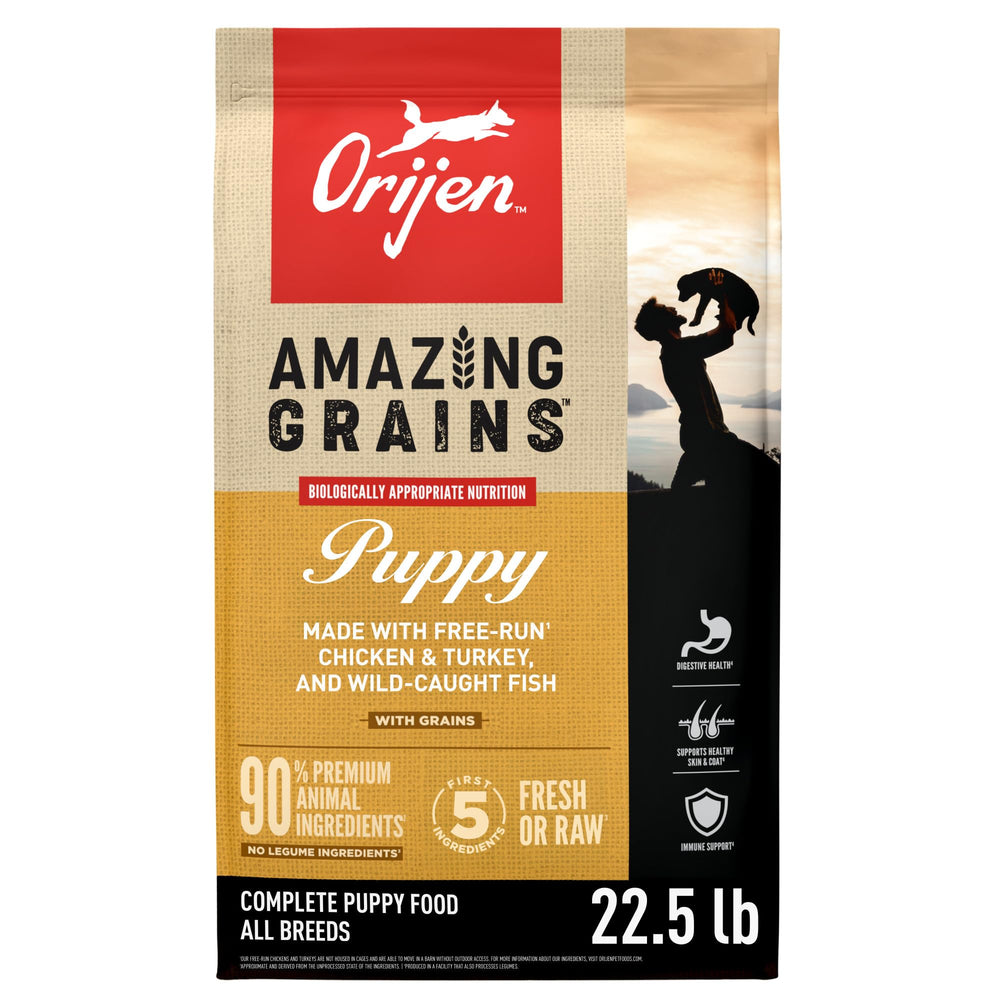 ORIJEN sac 22,5 lb face montrant format familial et garantie qualité