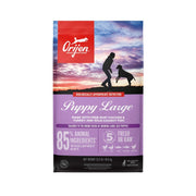 ORIJEN emballage 23,5 lb face montrant recette Puppy Large et bénéfice nutritionnel