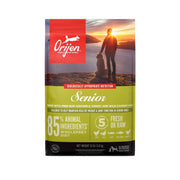 ORIJEN emballage avant Senior 13 lb montrant formulation sans céréales bénéfique